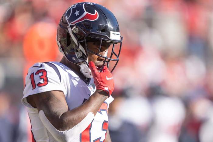Jan 2, 2022; Santa Clara, California, USA; Houston Texans wide receiver Brandin Cooks (13) during the second quarter against the San Francisco 49ers at Levi's Stadium. Mandatory Credit: Stan Szeto-USA TODAY Sports